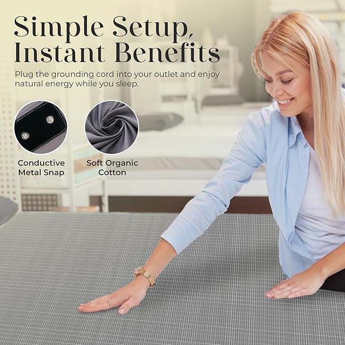Grounding Sheets King, 95% Organic Cotton+ 5% Pure Silver Fiber, Grounded Sheets with Grounding Cord, Bed Grounding Kit for Healthy Sleep Therapy [76"x 80"x 16" Gray-King]