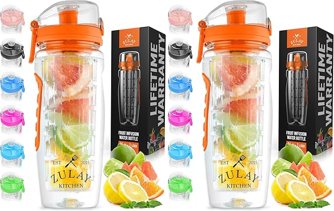 Zulay Fruit Infuser Water Bottle - 34oz - Leakproof With Full-Length Infusion Rod - Men Women's Ideal Fitness Gift Or For Gym, Camping