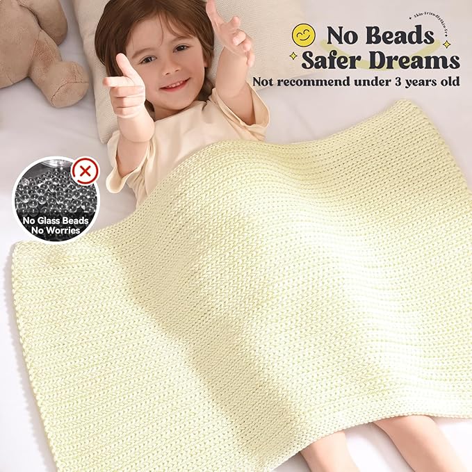 Guohaoi Knitted Weighted Lap Pad (Cream 20"x30" 2lbs) No Beads Cooling Weighted Blanket, Breathable Chunky Knit Blanket, Small Throw Blanket for Travel Indoor Outdoor
