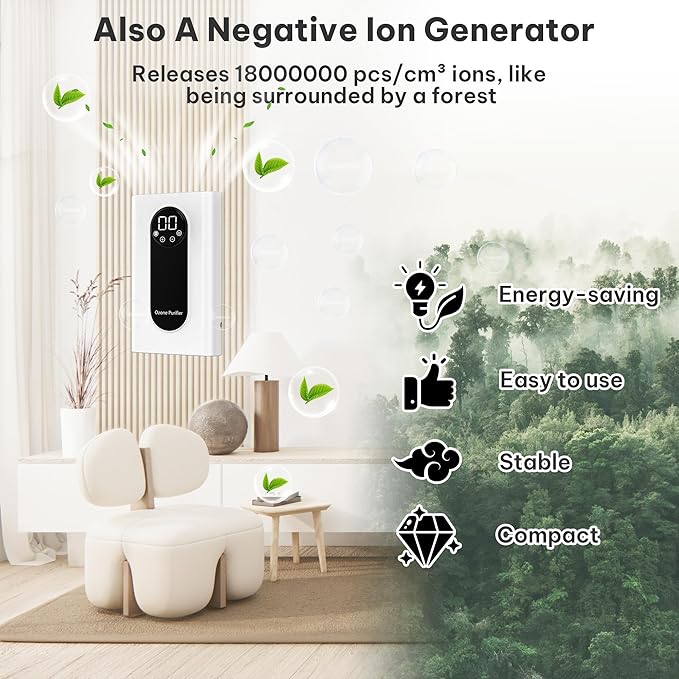 High-output 1000mg/h Ozone Bubbler for Purifying Water and Air,Multipurpose Ozone Machine with Negative Ion and Timer,Portable Water Ozonator for Food F&V Home Hunting Cold Plunge Bathroom