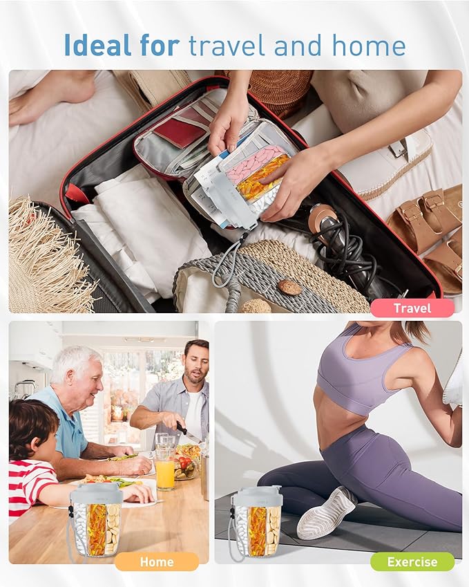 Large Pill Organizer,Supplement Organizer for 7 Different Vitamins,Pill Dispenser with Anti-Mixing Design,Easy to Retrieve Meds,Includes 20 Pcs Labels,Travel Pill Organizer(Gray)