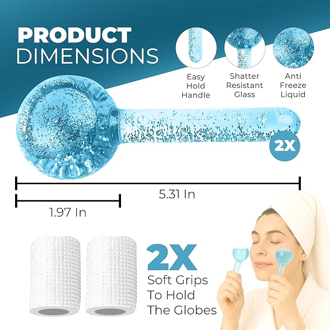 Ice Globes for Face 2Pcs – Freezer Safe Ice Globes for Facials, Skin Tightening & Anti-Aging – Reusable Facial IceGlobes to Reduce Puffiness & Wrinkles of Face, Neck & Eyes– Blue