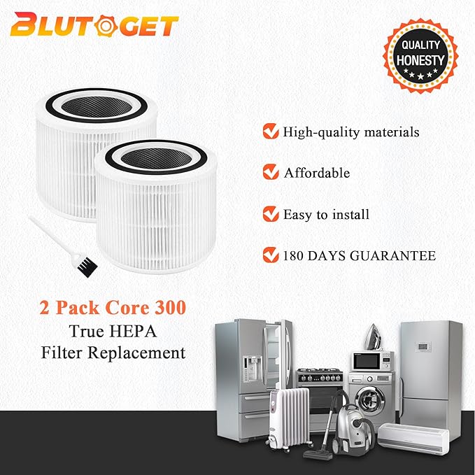 Core 300 Replacement Filter for LEVOIT Core 300 Core 300-P Core 300S VortexAir Air Purifier-Core 300-RF-3-in-1 H13 True HEPA&Activated Carbon Filter-2 Pack White Core 300-P Filter by Blutoget