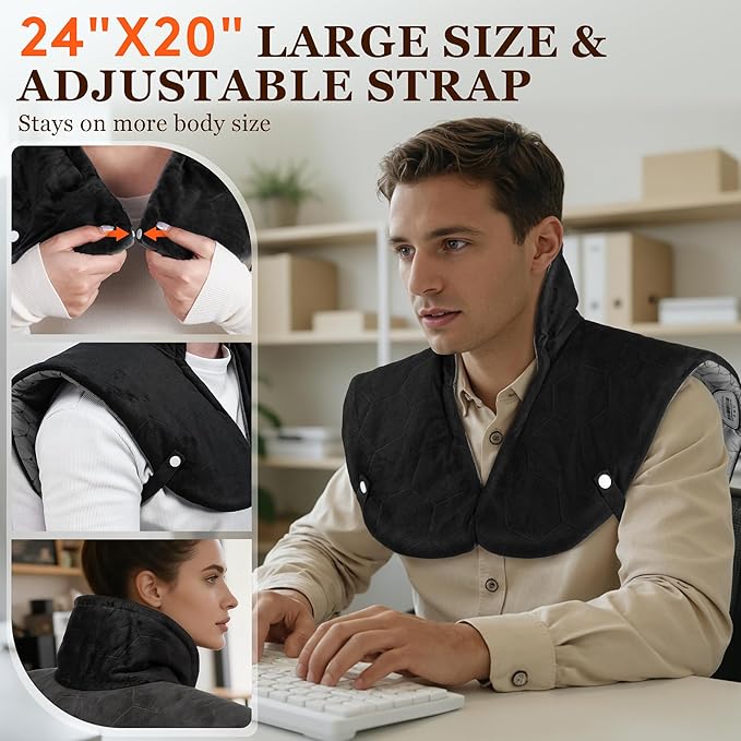 UTK 30s Fast Heating Pad, 6X Deeper Far Infrared Heating pad for Neck and Shoulders Pain Relief, 8 Heat Settings Max 159℉, 4H Auto-Off, Extra Large 24"x20" with Adjustable Strap, Gifts for Women Men