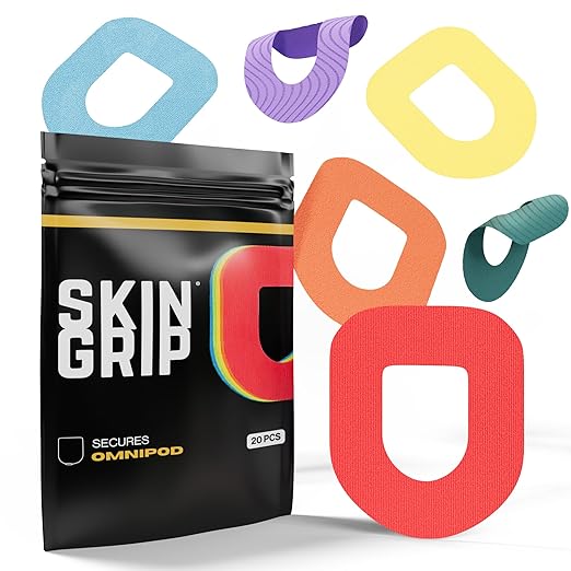 Skin Grip Insulet Omnipod 5 Adhesive Patches Waterproof & Sweatproof (Also Fits Omni pod Dash), Pre-Cut Medical Tape, Ultimate Insulin Pump Protection, Diabetic Sensor Covers, 20-Pack, Rainbow Pack
