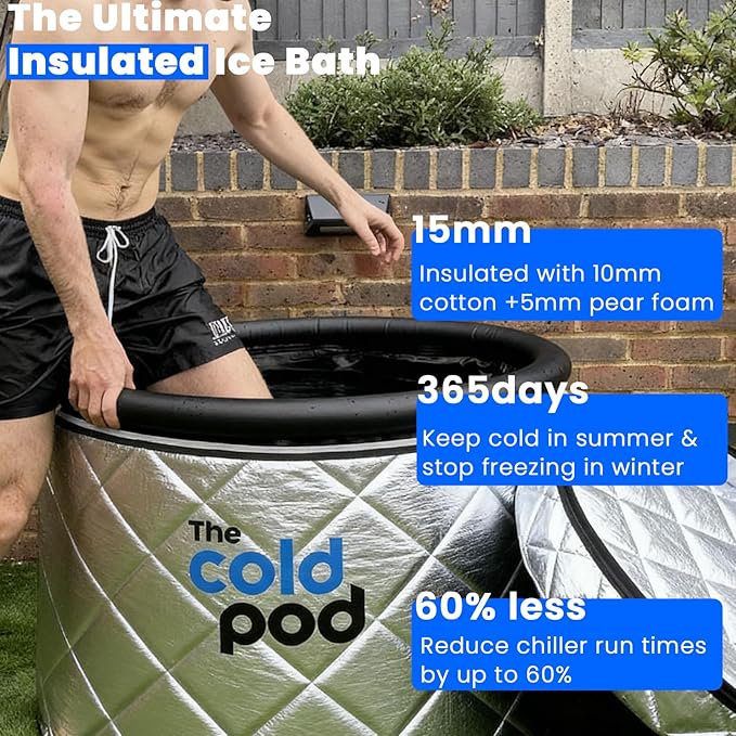 The Cold Pod Cold Plunge Tub: 116 Gal Round Tub with Full-Wrap UV-Reflective Insulation Cover Bundle for Indoor & Outdoors Use - Portable Ice Bath Tub for Athletes&Crossfitters &Wim Hof Enthusiasts