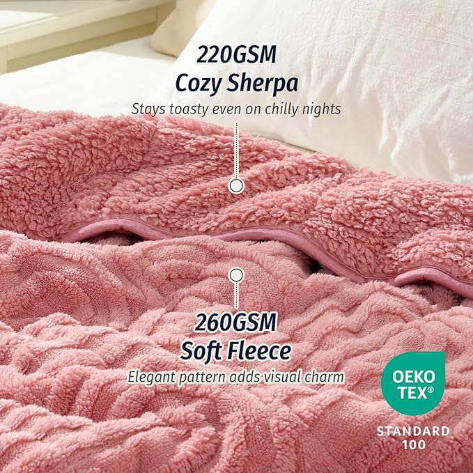Wemore Jacquard Fleece Weighted Blanket King Size 80" x 87" 15lbs, Ultra Soft Cozy Sherpa Weighted Blankets for Adults, Ultra Fuzzy Heavy Blanket for Sleep, Fluffy Warm Throw for Bed, Apricot Pink