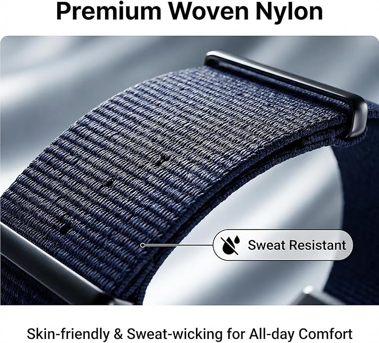 Nylon Strap Compatible with Hume Band - Soft Woven Breathable Replacement Strap Bands for Hume Health Band - 24/7 Wear, Adjustable Sport Wristband - Metal Buckle & Loop Closure for Secure