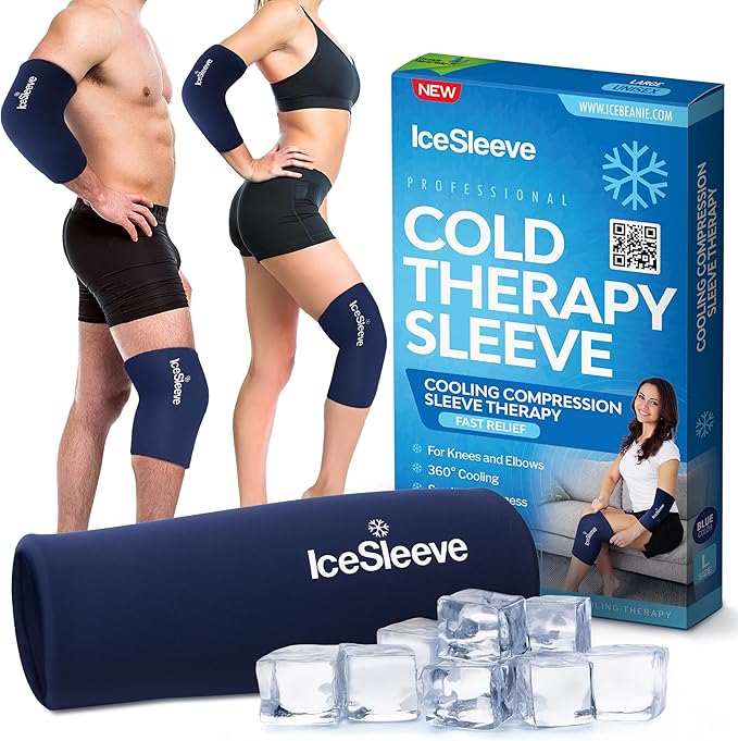 IceSleeve Elbow & Knee Ice Pack Wrap, Reusable Ice Sleeve for Arm & Leg, Flexible Gel Ice Pack for Knee Injuries, Tennis Freeze Sleeve Elbow Compression Wrap, Cold & Heat Therapy, Blue XL