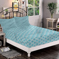 Decorative Bedding Sheet Set Full Size, Aqua Deep Pockets Fitted Sheet & 2 Pillowcases Set(No Flat Sheet), Japanese Wave Squama Pattern Print Microfiber 3pc Bed Sheets Set, for Kids & Adults Bedding