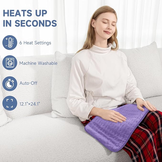 Heating Pad for Women Cramps and Back Pain Relief, Electric Heat Pad with 6 Heat Settings, Moist/Dry Heat, Auto Shut-Off, Soft & Washable, Ideal Gift for Mom, Wife, Daughter