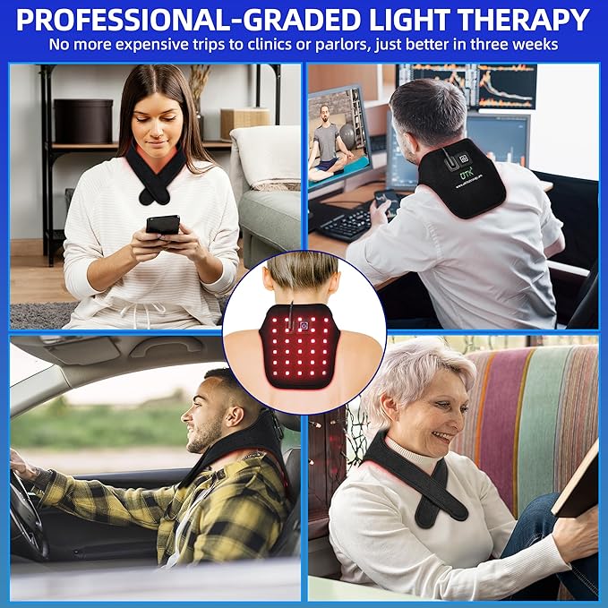 UTK Blue & Red Light Therapy for Neck, 660 & 850nm Near Infrared Light Therapy Neck Wrap Belt for Joint Muscle Pain Relief, Red Light Therapy Device at Home Office,Pulse Mode for Deep Tissue