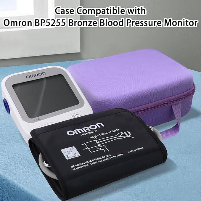 co2CREA Hard Case for OMRON Silver Upper Arm Blood Pressure Monitor BP5255, Mesh Pocket for Other Small Accessories, Purple