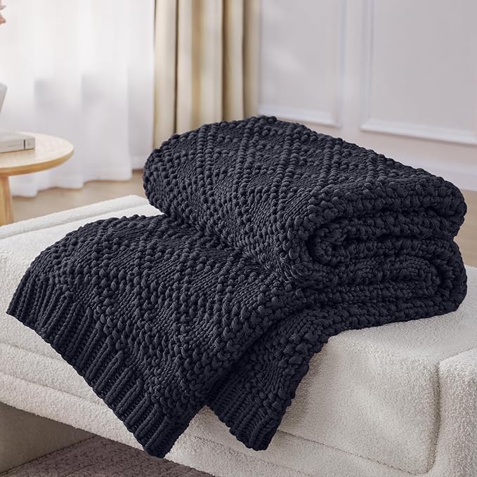 Knitted Weighted Blanket for Adult, Chunky Knit Weighted Throw for Sleep 48"*72" 10lbs, Cooling Breathable Heavy Blanket for Hot Sleepers, Machine Washable Blanket for Room Decor(Dark Grey)