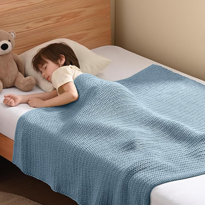 Guohaoi Knitted Weighted Blanket Kids (Haze Blue 40"x60" 10lbs) No Beads Cooling Heavy Blanket, Home Decor Breathable Chunky Knit Throw Blanket for All-Season Use