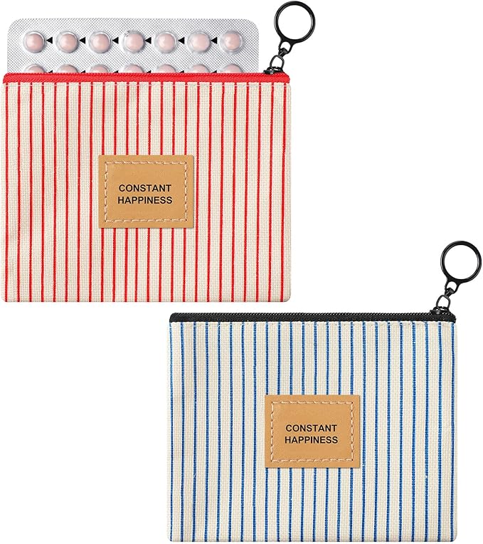 2 Pcs Birth Control Pill Packet, 4.7 x 3.6 Inch Canvas Wallet Pill Holder Sleeve Pouch with Zipper for Card Organizer, Pocket Pouch Wallet for Women Privacy Protection