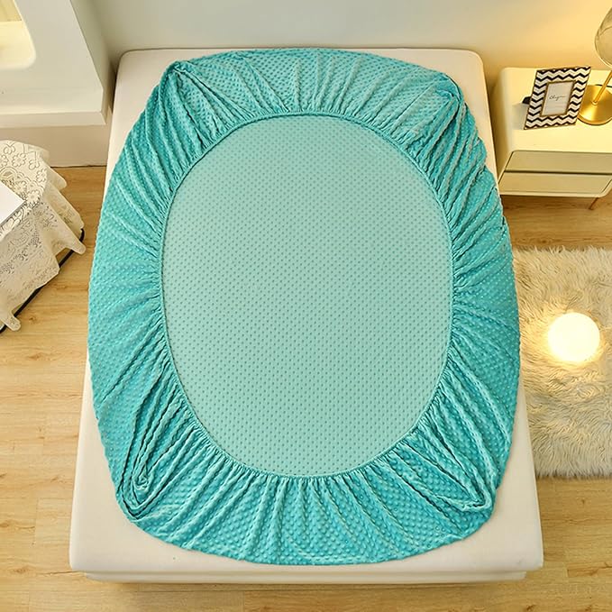 ZIQINPSQ Coral Velvet Fitted Sheet-Thickened Cold-Resistant and Warm Bed Sheets-Soft Velvet Fleece Fitted Sheets with-Elastic All Around. (Aqua, Full)