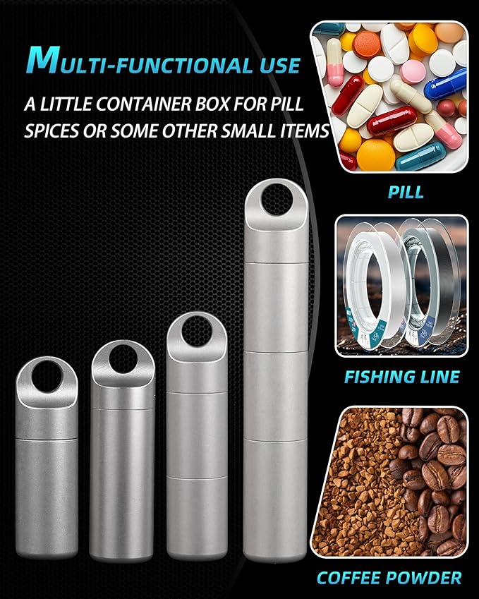 Small Keychain Pill Holder,304 Stainless Steel Portable Pill Case Organizer for Travel,Waterproof Pocket Pill Container Medicine Box for Purse Men (Medium 0.49in with Spoon)