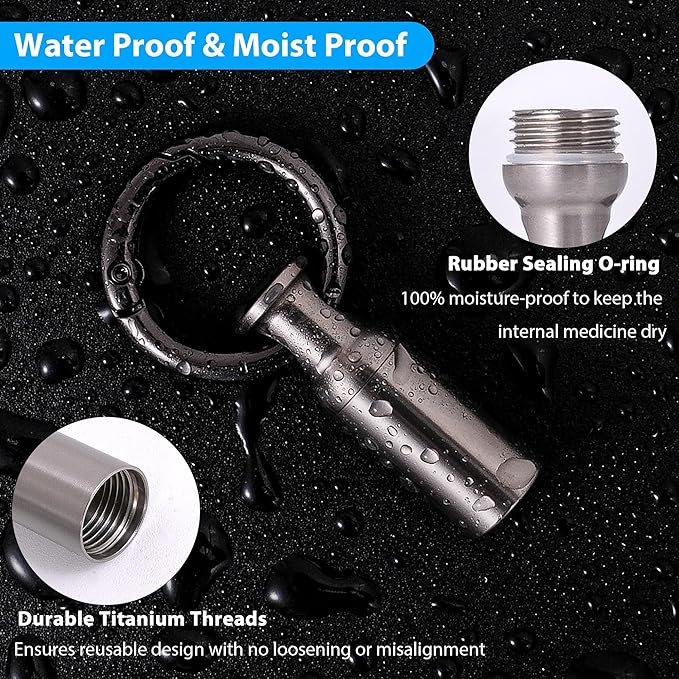 Titanium Keychain Pill Holder,Portable Mini Pill Case, Waterproof Small Pill Container,Mental Pill Box for Travel Purse Camp