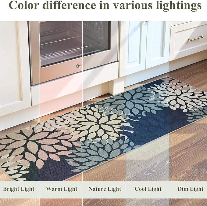 Blue Kitchen Mat Set of 2, Non Slip Boho Kitchen Rug for Floor,Farmhouse Outdoor Doormats Linen Runner Rug Washable Standing Mats for Entryway,Laundry,Office,Hallway 17"x47"+17"x30"