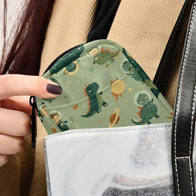 Green Cute Space Dinosaurs Travel Pill Organizer Case Box Container Weekly Portable Vitamin Medicine Holder Storage Bag with Zipper Removable