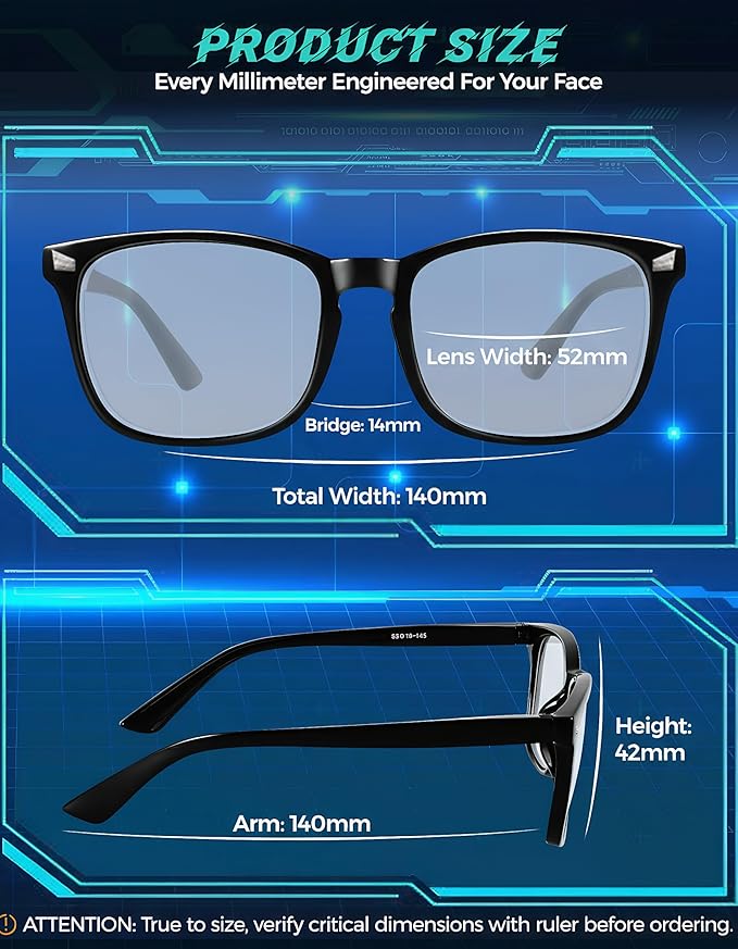 2 Packs Professional Sleep Glasses with 97.6% Blue Light Blocking Dual AR Coatings Clear Lens, Computer Gaming Glasses for Men Women, Anti Fatigue & Eye Strain