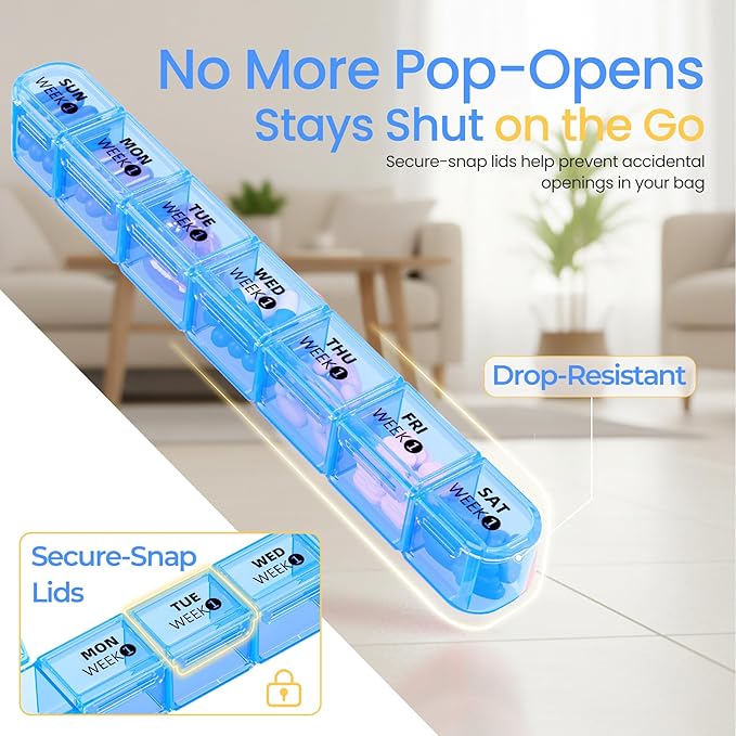 Betife Monthly Pill Organizer 1 Time a Day, 4 Weekly Pill Box Organizer Once a Day, 30 Day Large Pill Case for Travel, 31 Day Daily Medcine Container for Vitamins, Supplement & Medication (Blue)