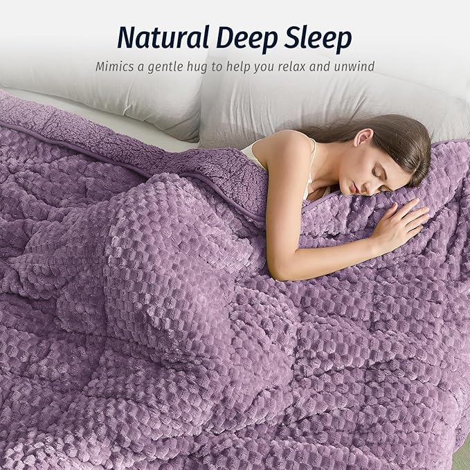 Wemore Fleece Weighted Blanket for Adults (60" x 80" 15lbs, Purple), Dual Sided Cozy Soft Sherpa Heavy Blanket, 3D Imitation Turtle Shell Warm Jacquard Flannel Weighted Blankets for Couch and Bed