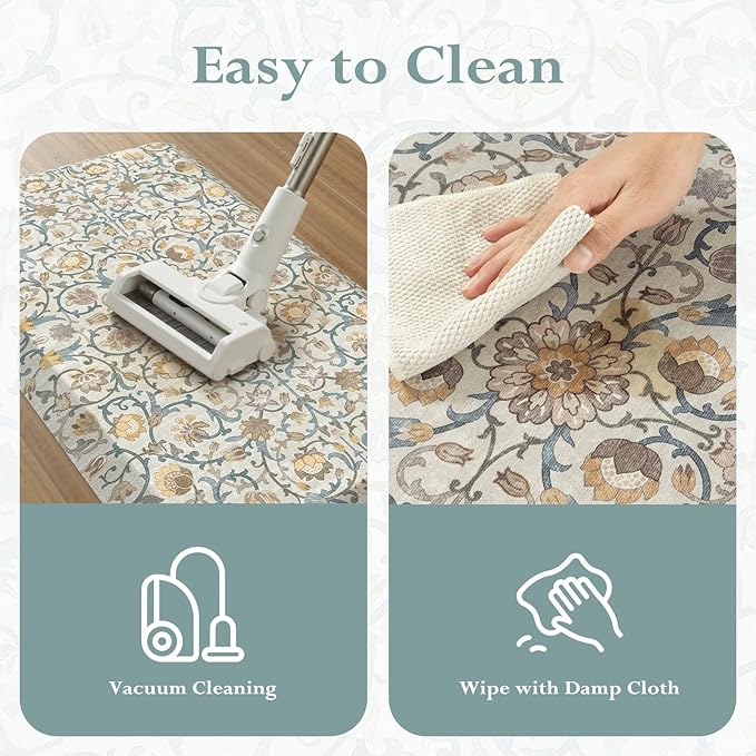 KIMODE Anti Fatigue Mats for Kitchen Floor Non Slip,Farmhouse Floral Sink Rug Waterproof for Laundry,Extra Thick Memory Foam Ergonomic Cushioned Carpet for Office,Yellow/Blue