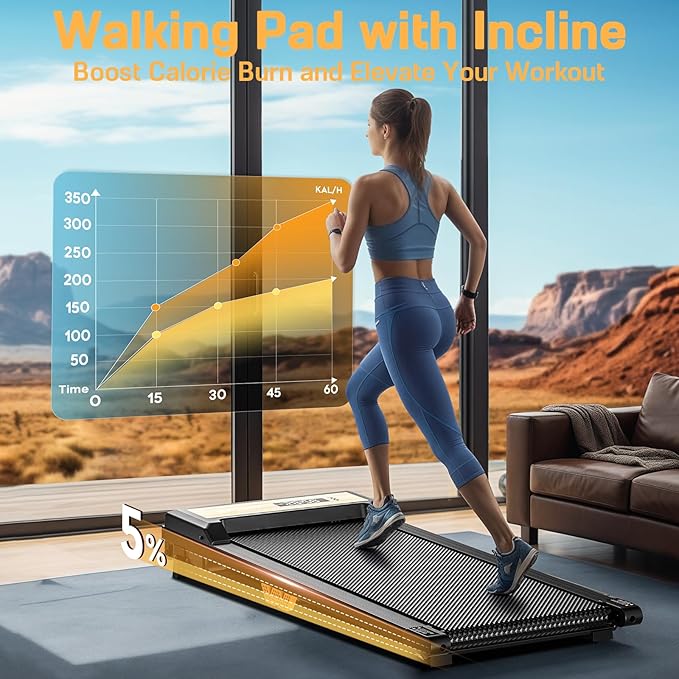 FUNRAY Walking Pad with Incline, Under Desk Treadmill with 2 Control Options, Ultra Slim Design and Double Shock Absorption, LED Display, Powerful and Quiet Treadmill for Walking/Jogging