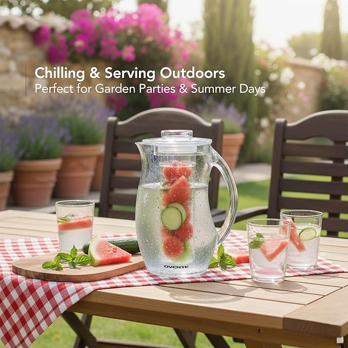 OVENTE Fruit Infusion Water Pitcher 2.5L/85Oz with Removable Lid and Infuser Rod, BPA-Free, Shatterproof Acrylic Beverage Jug for Flavor-Infused Drinks, Lemonade, Juice and Iced Tea, Clear PIA0852C