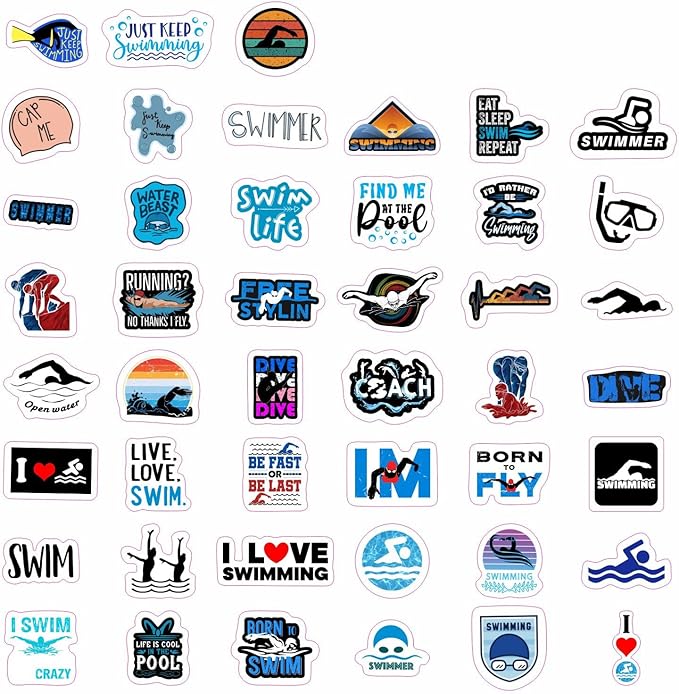BulbaCraft Adult Swim Stickers, Swimming Stickers, Swimmer Decals, Swimmer Gifts, Swim Party Favors, Gifts for Women & Men