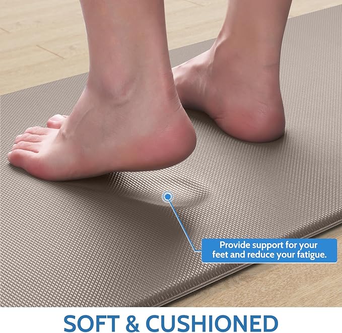 StepLively Kitchen Mat, 2 PCS Kitchen Rugs, Cushioned Kitchen Mats for Floor, Anti Fatigue Kitchen Rug Set, Non-Skid Standing Mat for Kitchen, Office, Sink, 17.3"×30"+17.3"×47", Khaki