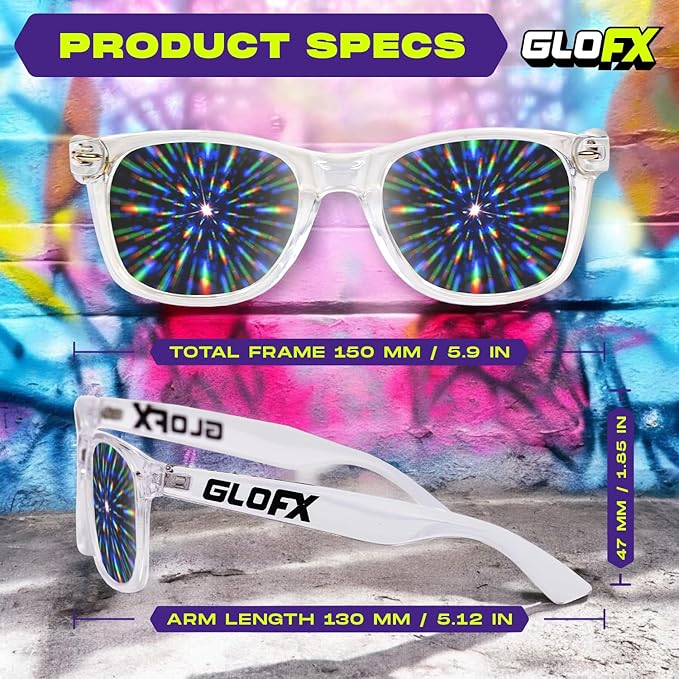 GloFX Clear Frame Extreme Line Diffraction Glasses – Laser Etched for Brilliant Rainbow Light Effects, Durable & Flexible, Ideal for Raves & Festivals