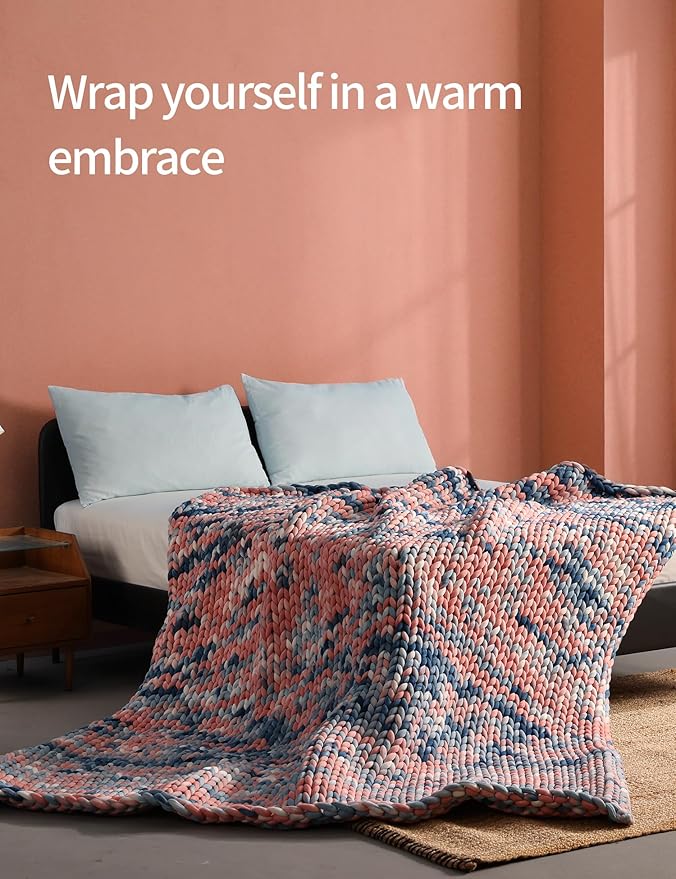 YnM Weighted Blanket, Handmade Chunky Knitted Design, Soft and Cozy, Temperature Regulating and Breathable, Machine Washable Throw for Sleep or Home Decor (Pink Sky Tie-Dyed, 80x87 Inch, 25lbs)