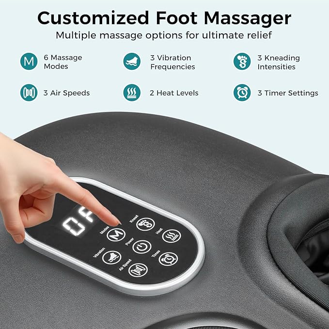 OLIXIS Foot Massager Machine with Heat, Shiatsu Deep Kneading Feet Massager with Air Compression, 6 Modes, Foot Massager for Plantar Fasciitis Pain Relief, Gifts for Women Men