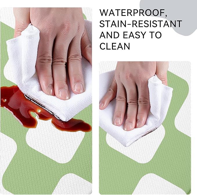 Fresh Green Retro Curvy Checkered Grid Checkerboard Kitchen Rug Sets [2 PCs], Anti-Fatigue, Waterproof Non-Slip Kitchen Mats Heavy Duty Comfort Foam Rug for Floor, Home, Laundry,17"x29"+17"x47"