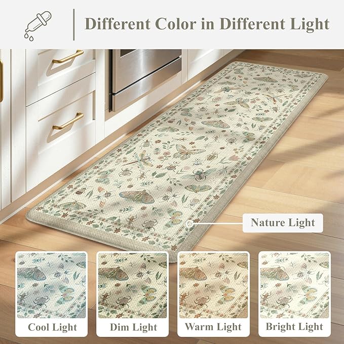 LEEVAN Anti Fatigue Mats for Kitchen Floor Non-Slip, Cushioned Kitchen Mats for Floor 20''x31''+20''x47'', Tan Memory Foam Kitchen Mat Sets