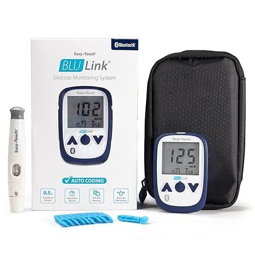 BluLink Bluetooth Blood Glucose Monitoring System by EasyTouch – Sync Results to Your Phone, Fast & Accurate Testing, Includes Meter, Lancing Device & 10 Lancets (Test Strips Sold Separately)