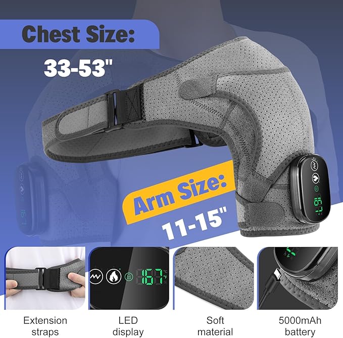Cordless Shoulder Heating Pad with Massage, Heated Shoulder Wrap for Pain Relief, Heated Shoulder Brace Massager for Frozen Shoulder Deep Tissue