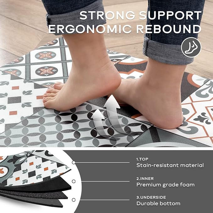 Ashler Kitchen Mats Cushioned Anti-Fatigue Kitchen Rugs, Non-Slip Waterproof Kitchen Floor Mats, Ergonomic Comfort Foam Standing Rug for Kitchen, Office, Floor, Laundry, Sink, 17x47 in, Black