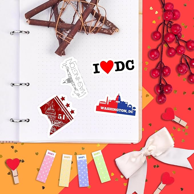 BulbaCraft 100Pcs Washington DC Stickers for Water Bottle and Laptop - Washington DC Party Supplies & Decorations, Waterproof Vinyl Decals, State Pride and Icon Stickers, Gifts for Women & Men