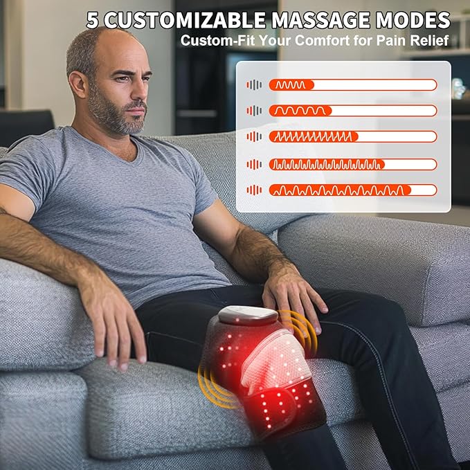 Red Light Therapy Knee Massager with Heat for Arthritis Pain Relief, Cordless 3 in 1 Knee Shoulder Elbow Massage Brace Rechargeable for Relaxation & Fatigue Recovery