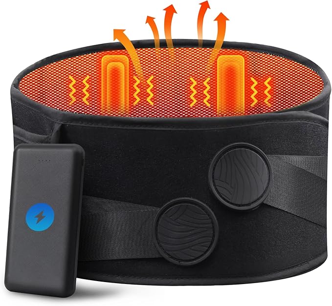10000mAh Cordless Heating Pad with Massager for Back Pain Relief, 40-57" Lower Back Massager with 3 Heat &Timer, 5 Vibration Portable Heating Pad for Cramps, Birthday Gift for Women Men Mother Father