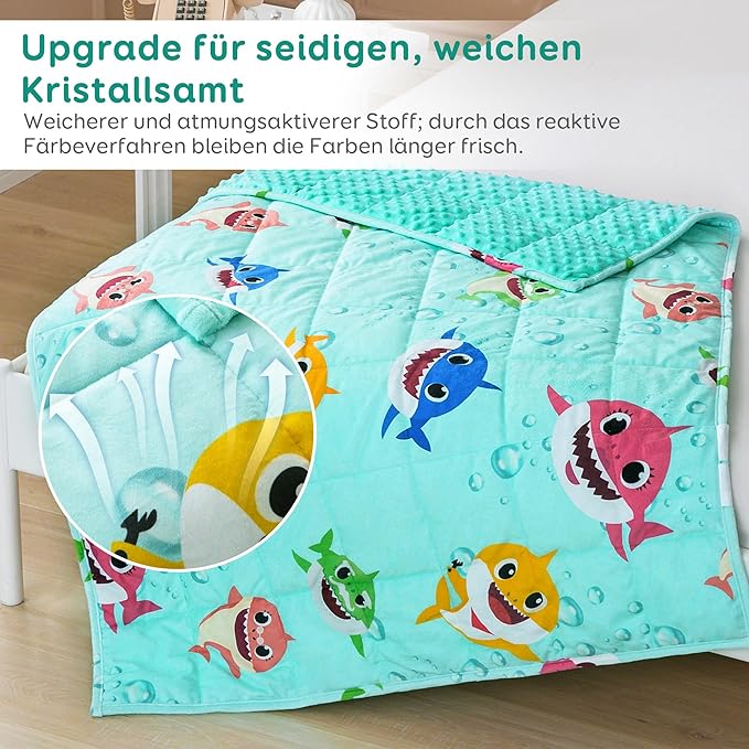 Sivio Weighted Blanket 5 lbs, Super Soft Crystal Velvet & Minky Dots Cartoon Patterns Reverise Heavy Throw, Heavy Blankets, 36 x 48 Inch Green Shark