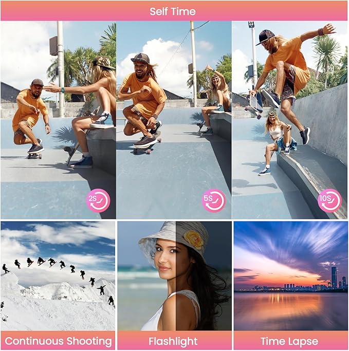 64MP 4K Digital Camera, Hoestr 18X Zoom Autofocus Point and Shoot Compact Camera with 64GB TF Card, Flash, 2.8" LCD Screen for Teens Gifts Adult Beginner Travel Photography Vlogging (Pink)