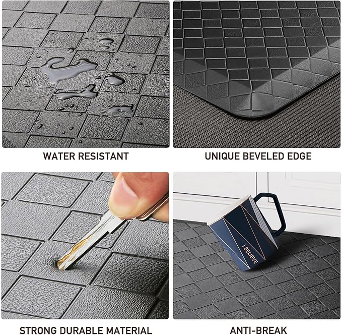 HappyTrends Kitchen Floor Mat - 4/5 Inch Thick Anti-Fatigue Kitchen Rug,Waterproof Non-Slip Kitchen Mats and Rugs Heavy Duty Ergonomic Comfort Rug for Kitchen,Office,Sink,Laundry,(22"x54", Black)