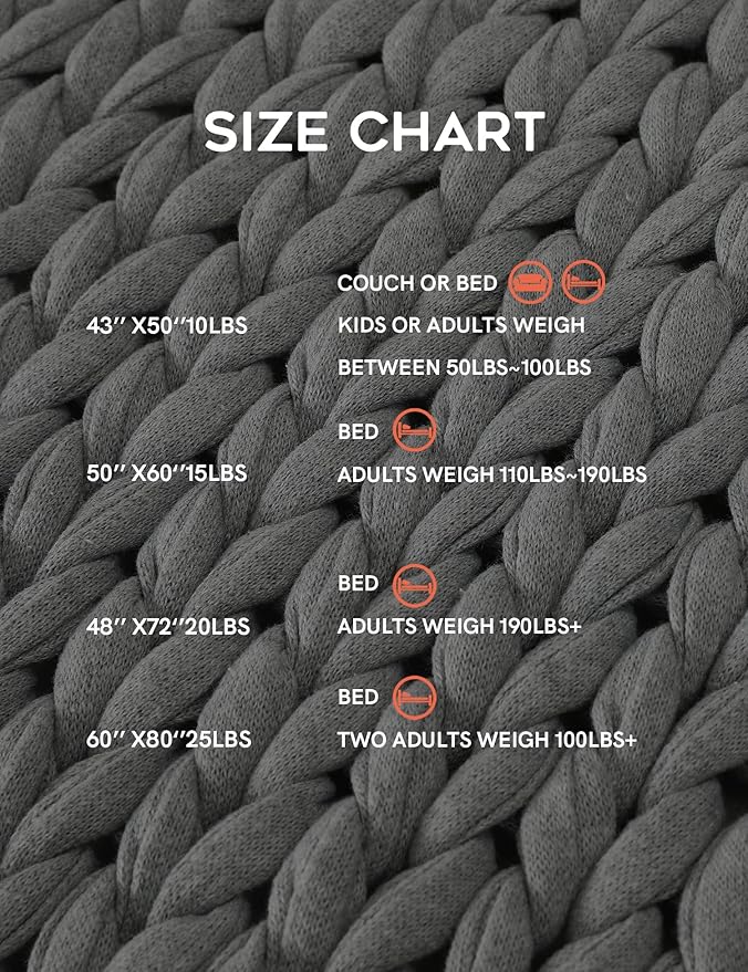 YnM 100% Cotton Weighted Blanket, Handmade Chunky Knitted Throw, No fillers Design, Soft and Breathable, Machine Washable Bed Blanket for Sleep or Home Decor (Lighte Grey, 60x80 Inch, 25lbs)