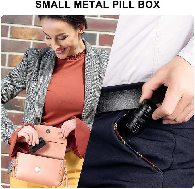 Metal Pill Box 2 Times a Day - Waterproof Samll Pill Case for Purse - Travel Pill Container, Portable Medicine Organizer Holder for Vitamin, Fish Oils, Supplements 1 Pack