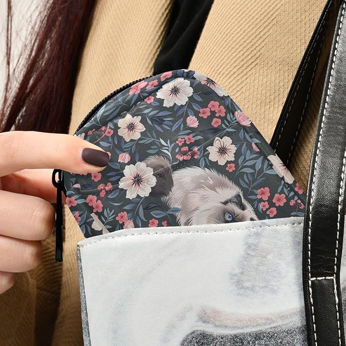 Fustylead Fluffy Cute Birman Cat and Blooming Flower Pill Organizer and Storage Weekly with Zipper, Removable Pill Box Portable Medicine Organizer for Vitamin Fish Oil Supplement